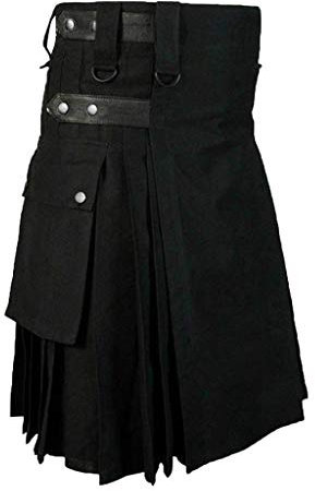 Jupe écossaise à carreaux pour homme - Style écossais - Moderne - Tendance - Individualité - Vintage - Décontractée - Avec poches - Couleur : écossais, Z noir., 3XL