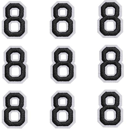 GYGYL Iron on Number Patches, 9PCS of 2 Inch Black Number 8 Patches, Embroidered Number Patch for Clothes, Dress, Hat, Socks, Jeans, DIY Accessories