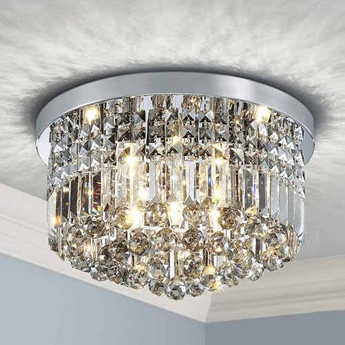 Saint Mossi 22003 Modern Kristall Regentropfen Kronleuchter, Einbau-Deckenleuchte für den Wohnraum, H28 X D51cm, 9*E14 Lichtern, Kristall Lampenschirm&Rahmen mit Chrom-Finish