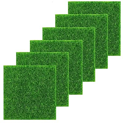 Kiuiom Mini Hierba Artificial,Césped Artificial Alfombra,Césped Artificial Musgo,Alfombra de Césped Sintético,6PCS Decoración de Suelos Césped Falso para Decoración Estera de Césped 15cm x 15cm