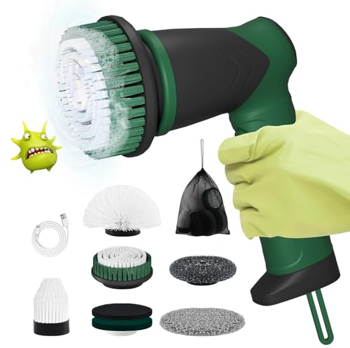 Spazzola di pulizia elettrica con 6 accessori, spazzola rotante pulizia casa,ricaricabile per piastrelle con indicatore LED,2 modalità per vasca da bagno,piastrelle,pavimento,pneumatici auto,ricarica