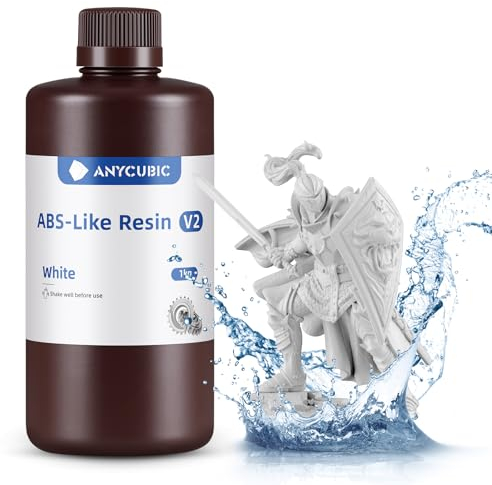 Wasser Waschbares ABS-Like Resin V2, ANYCUBIC 3D Drucker Resin Geruchsarm, Hohe Härte und Haltbarkeit, Hochpräzises 405nm UV-härtendes Harz für 4/6/8K LCD/DLP 3D-Drucker, Weiß 1000g