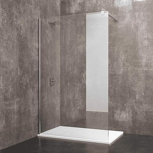 Parete Doccia Fissa Walk In Cabina Box Bagno Con Barra Stabilizzatrice Anta In Cristallo Temperato Trasparente da 8 mm Reversibile Profilo A Muro In Alluminio Anodizzato Praia (80 x 195 Cm)