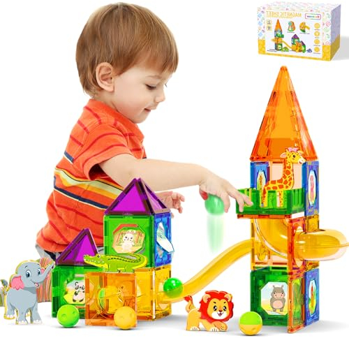 Doloowee Magnetische Bausteine, Magnet Bausteine mit Spuren und Cartoon-Magnete, Clear 3D Magnets for Preschool Magnetic Toys(Magnetic Sheet Animals)
