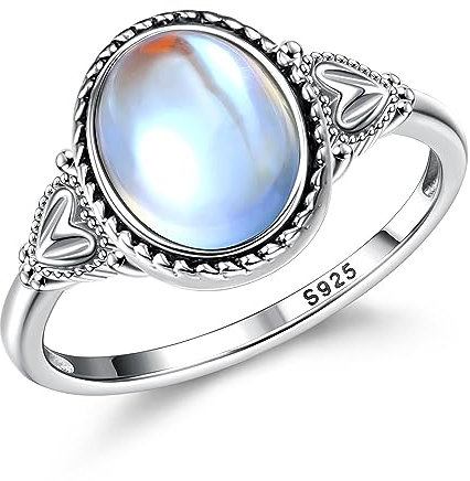 Morfetto 925 Sterling Silber Mondstein Ring für Frauen - Vintage Handgemachte Viktorianische Ovale Solitaire Ringe - 18 Karat Weißgold Plattiert Farbwechsel Damenschmuck Moon-11
