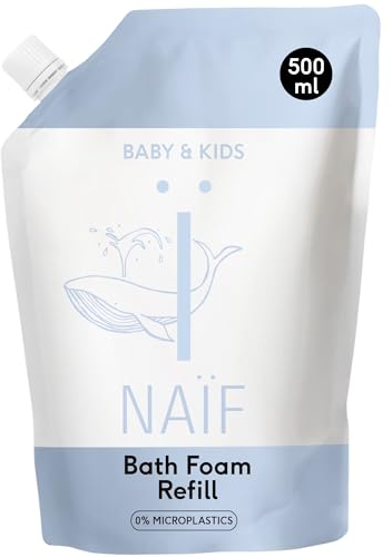 Naïf Pflegender Badeschaum Nachfüllpackung für Babys & Kinder - Mit natürlichen Inhaltsstoffen- 0% Mikroplastik/Mineralöl - 0% SLES - Dermatologisch getestet - vegan - 500ml
