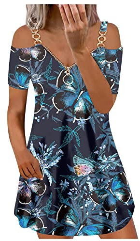 AMDOLE Robe Femme Mariage Invité Robe en Coton imprimé à épaules dénudées Robe Rose Pastel (Pink, L)