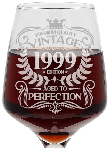 Always Looking Good Grand verre à vin gravé pour 25e anniversaire vintage 1999 Aged to Perfection - 400 ml