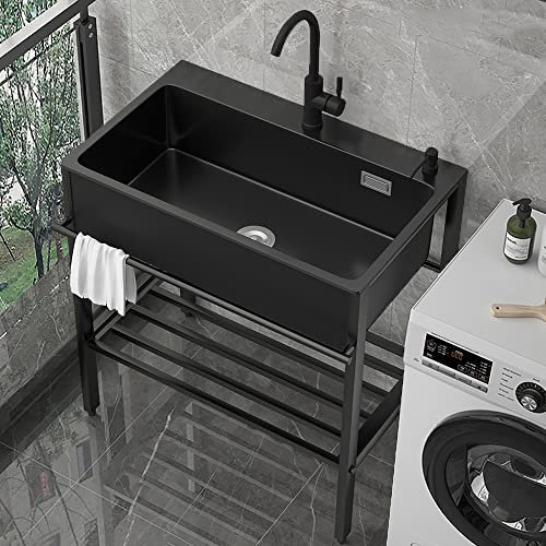 Fregadero de cocina independiente de piedra de cuarzo, Fregadero Portatil Camper,pila Lavadero, fregadero de estación de trabajo, con cesta de filtro, para garaje, jardín, interior y exterior ( Color