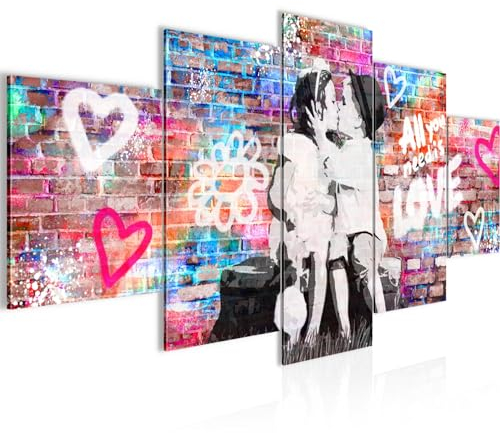 Runa Art Bild Wohnzimmer Schlafzimmer the First Kiss 5 Teilig Streetart Graffiti Bunt Wandbilder auf Vlies Leinwand 044653a