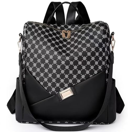 JSNOM Rucksack Damen Klein Elegant: Cityrucksack Wasserdicht Rucksäcke Daypacks Rucksackhandtaschen PU Leder Tagesrucksack Lederrucksack für Frauen (Schwarz)
