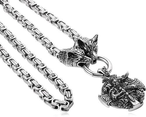 OIDEA Königskette Halskette Wikinger Anhänger: Schwer Herren Kette mit Odin Anhänger Edelstahl Viking Halsschmuck Punk Rock Stil Geschenk für Männer Weihnachten Neujahr