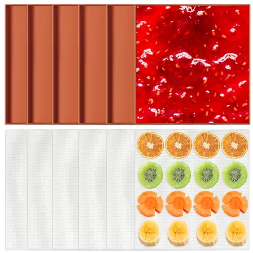 Baderke Lot de 6 tapis de déshydrateur carrés en silicone avec bord et 6 feuilles de déshydrateur en maille 35,6 x 35,6 cm pour déshydrateur Excalibur pour fruits, viande, légumes (marron foncé)