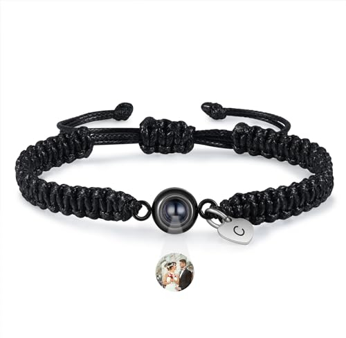 jewelora Personalisiertes Armband mit Foto im Stein für Damen Herren,Projektions-Fotoarmband mit Gravur für Partners Personalisierte Geschenke