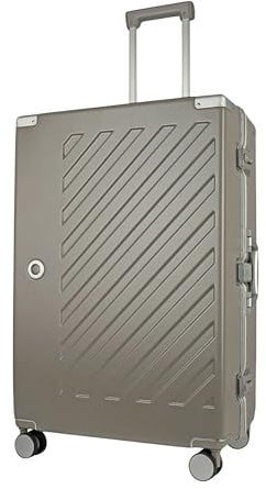 JLY 100% Polycarbonat Koffer ohne Reißverschluss, 28 Großer Hartschalen-Check-in-Koffer mit Doppel-TSA-Schloss, 4 Rollen, Aluminium-Teleskopgriff, Reisekoffer für Flugreisen - Khaki Grau