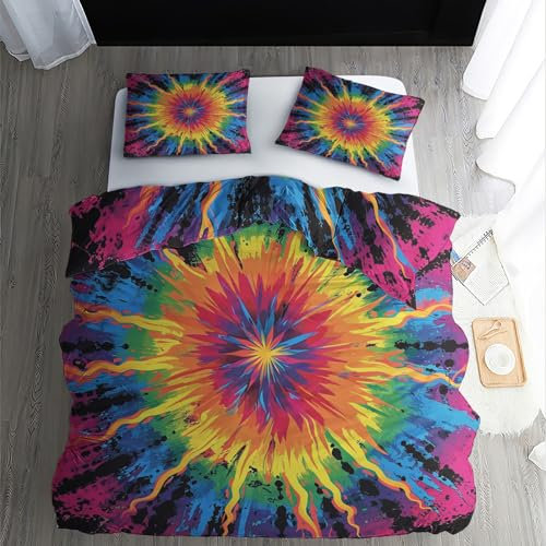 WQIZXCW Psychedelic Bettwäsche 140x200 Bunte Trippy Motiv, Wendebettwäsche & Zimmer Deko, Weiche Microfaser Bettbezug Set 2 Teilig, 1 Kissenbezug 70x90, mit Reißverschluss