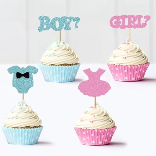 Cupcake-Topper für Jungen oder Mädchen, Cupcake-Topper, Cupcake-Topper, Cupcake-Dekorationen für Babyparty, Geschlechtsoffenbarung, Geburtstagsparty-Dekorationen, 36 Stück