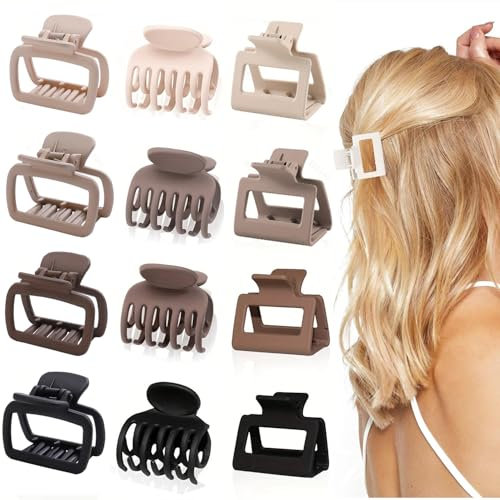 12 Piezas Pinzas de Pelo,Pinza Pelo Pequeña Hair Clips de Mate Antideslizantes para El Pelo de Mujer Pinzas Rectangulares -Neutral