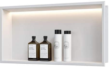 Neohomee Wandnische Dusche Edelstahl mit RGB LED-Licht, Eingebettete Duschnische Weiß Einzelregal Lagerung mit Fernsteuerung für Badezimmer, 60 x 30 cm