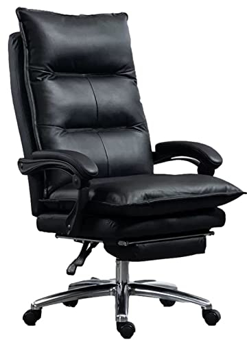 PU-Leder-Chef-Computer-Schreibtischstuhl, Heimbürostuhl mit hoher Rückenlehne, verstellbarer Chef-Lederstuhl mit Armlehne und Füßen, mit robuster Metallbasis und ergonomischer Rückenstütze, schwarz To