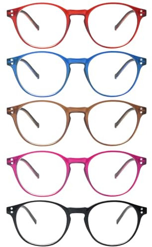 ZONLON 5 Pack Retro Reading Glasses Men Women Blue Light Blocking Lightweight Computer Readers with Spring Hinges (5 multicolor C3 1.75 +)