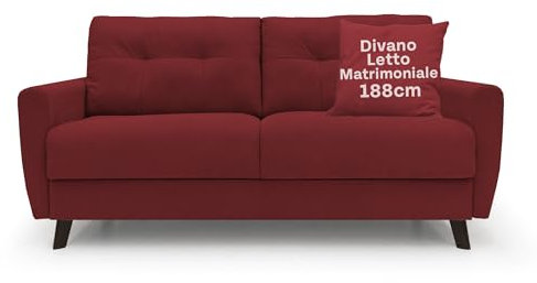 Divani Store CALLISTO Doppelschlafsofa aus weichem, wasserdichtem Stoff – 188 cm mit Matratze 140 x 197 cm – handgefertigt – Rot