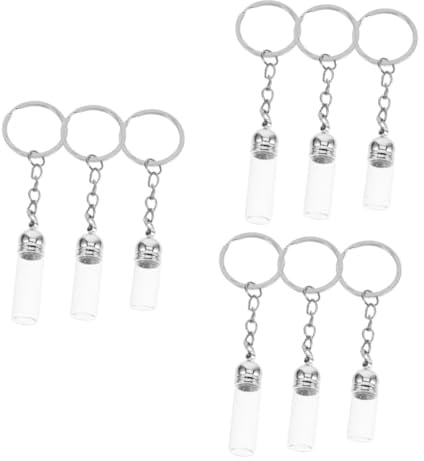 Beavorty 9pcs Glass Bottle Keychain Pendant Small Perfume Travel Bottle Aromatherapy Glass Vials Keychain for Wallet