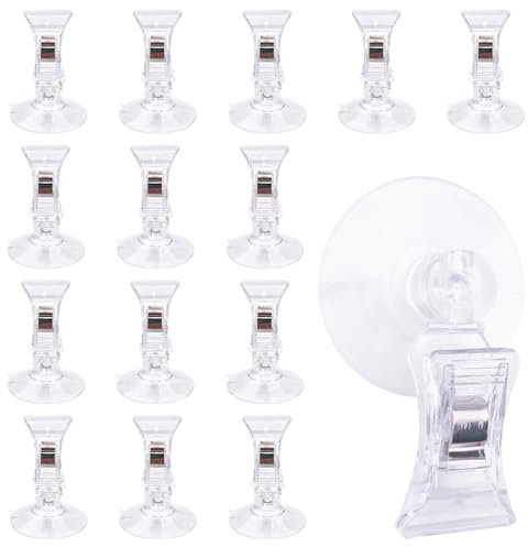 Modixun Lot de 15 clips à ventouse, clips de rideau de douche, crochets à ventouse avec clips pour fenêtre en verre, affichage publicitaire, support de plantes d'aquarium, voiture, maison, bureau
