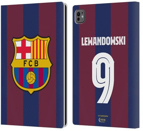Head Case Designs Offizielle FC Barcelona Robert Lewandowski 2023/24 Spieler Home Kit Leder-Wallet-Hülle Kompatibel mit Apple iPad Pro 11 M4/M5 2024/2025