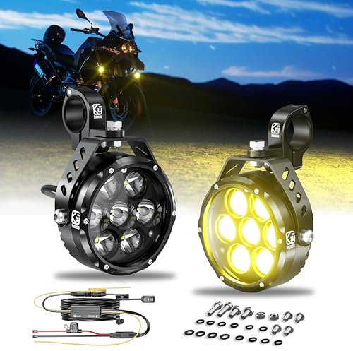 Kewig Motorrad LED Zusatz Licht 90W Bernstein/Gelb Weiß Zweifarbige Zusatzscheinwerfer, Nebelscheinwerfer mit Kabelbaum, Offroad-Arbeitsscheinwerfer, kompatibel mit Motorrad J-eep, SUV