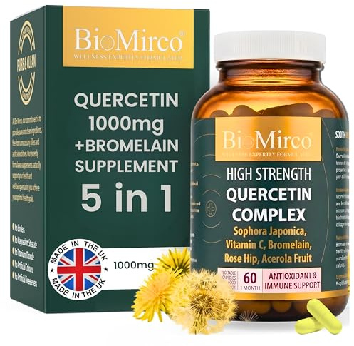 High Strength Quercetin 1000mg Complex, 60 Premium Capsules, Allergy Support, Powerful Antioxidant Supplements, Anti-inflammatory Antioxidant Supplement, Alternative to quercetin Powder, UK Made
