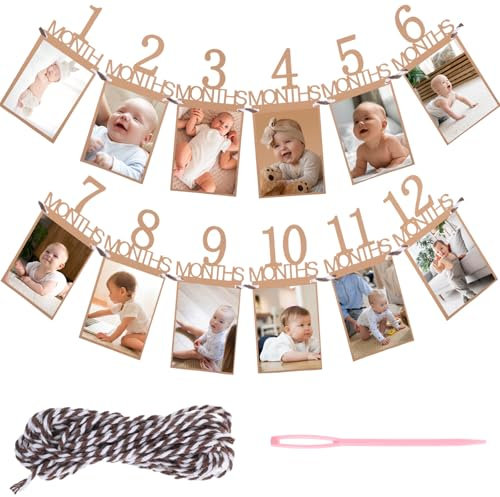 AHQiZFX Foto Banner 1. Geburtstag für 1 Bis 12 Monate,Baby Meilenstein Girlande,Baby Erster Geburtstag Foto Banner,Foto Hängende Wanddekoration für Jungen Mädchen Party Deko Feiern Erster Kommunion