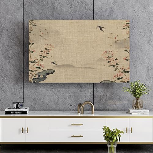 Light Luxury Style Farmhouse 55 Inch 65 Inch TV Dust Cover Cloth TV Cover For Hanging Desktop Waterproof Cover Indoor Screen Protector For LCD LED(Size:65IN(W151xH92CM),Color:A)