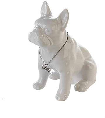Design Spardose Französische Bulldogge sitzend 18cm hoch weiß Keramik Sparbüchse Sparschwein Wohnzimmer Skulpturen Deko Modern
