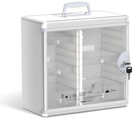 Glosen Medizinschrank mit Schlüsselschloss, Apothekerschrank mit 5 Fächer, Medikamenten Aufbewahrung, Hausapotheke, Erste Hilfe Schrank hängend, 34.5 * 16.5 * 31.5cm (Weiß, Klein)