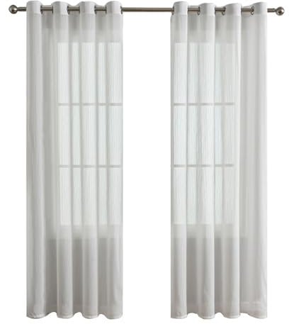 Moderne 2-teilige weiß Vorhänge,Transparente Gardinen mit Ösenleiste,Offene Wohnküchen Gardine Nordischer Stil,für Schlafzimmer und Dachgeschoss-Erker,100 x 130 cm