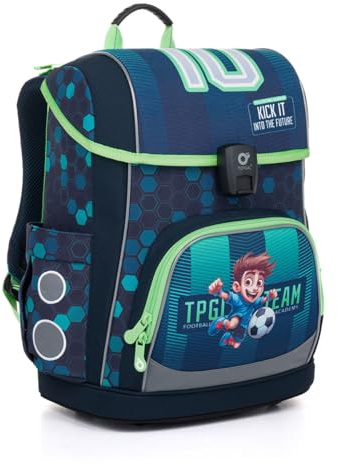 Schulranzen für Jungen ab 1. Klasse Kinder Schultasche Erstklässler Ergonomisch Schulrucksack für Erste Klasse Grundschule Ranzen Tornister mit Reflektoren 22L Stauraum Standfest Blau (Fußball)
