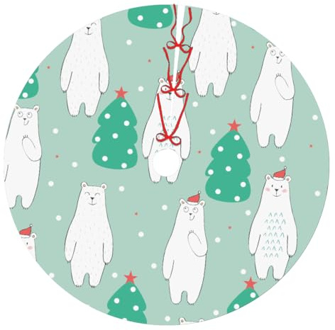 Gonna per albero di Natale con orso bianco e albero di Natale, gonna trapuntata per decorazioni natalizie da 36 pollici
