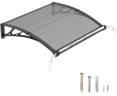 DAWNINGHOMM Marquesina Puerta Exterior 80 x 120 cm – Marquesina Exterior con Drenaje de Policarbonato y Soportes de ABS, Protección contra Lluvia, Nieve y Rayos UV para Puerta, Ventana y Terraza