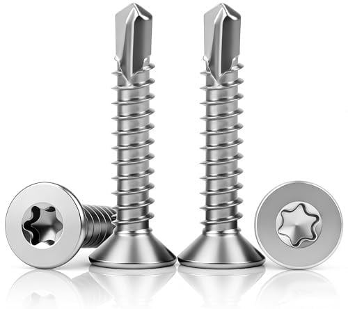 Lot de 100 vis autotaraudeuses Torx en métal M4,8 x 32 mm à tête fraisée Torx à tête plate pour toiture en aluminium