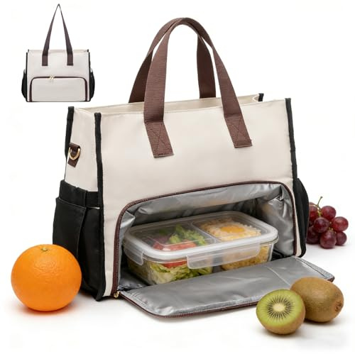 Yallmie 2 in 1 Borsa Porta Pranzo Donna, 41x16,5x32cm Borsa Termica Porta Pranzo con Scomparto Isolato, Tasca e Tracolla Regolabile, Borsa da Lavoro Donna per Ufficio Computer, Viaggio, D'affari