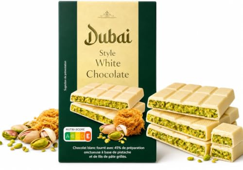 Tablette de Chocolat Blanc Dubai Style (100g) – Cœur Pistache Onctueux & Fils Croustillants