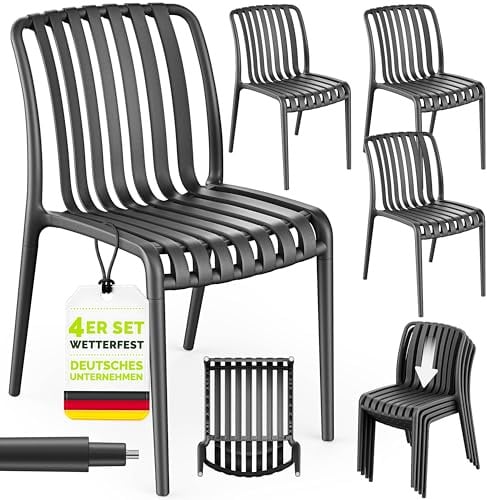 tillvex® Gartenstühle 4er Set Stapelbar Wetterfest & UV-beständig bis 120kg | Outdoor Stühle Kunststoff | Gartenstühle Balkonstuhl Outdoor | Stapelbarer Terrassenstuhl Gartenmöbel Balkon Garten Terrasse