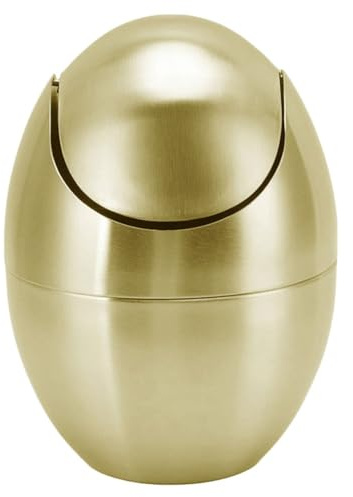 FRCOLOR Mini Poubelle avec Couvercle Dorée en Acier Inoxydable Élégante et Compacte, Poubelle de Table Design Œuf pour Petits Espaces comme Salle de Bain ou Bureau