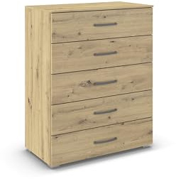 Rauch Möbel ADITIO, Kommode, Farbe Eiche Artisan, Breite 80 cm | Highboard im zeitlosen Stil, 5 Schubladen, Soft-Close-Funktion, für Schlafzimmer, Gästezimmer, Wohnzimmer, Garderobe, Flur