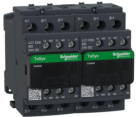 Schneider Electric TeSys Deca reversing contactor,3P(3NO),AC-3,=440V 25A,24V DC coil,LC2D25BD