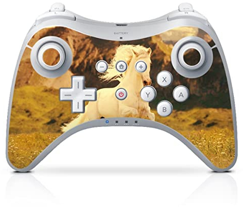 DeinDesign Skin kompatibel mit Nintendo Wii U Pro Controller Folie Sticker Pferd Wiese weiß