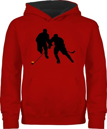 Shirtracer Pullover Kinder Hoodie Jungen Mädchen - Sport Kleidung - Eishockeyspieler - 140 (9/11 Jahre) - Rot/Schwarz - 25. Geburtstag eishockeyspiel kinderpullover Pulli polower hudis Hoody Hoodies