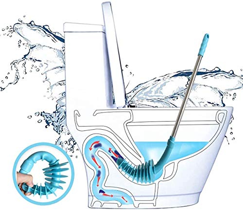 RECUTMS New Toilet Plunger Piston Type Toilets Clog Remover 30 inch Length Flexible Rubber Head Stainless Steel Handle Dredge Pipe for Clogged Siphon