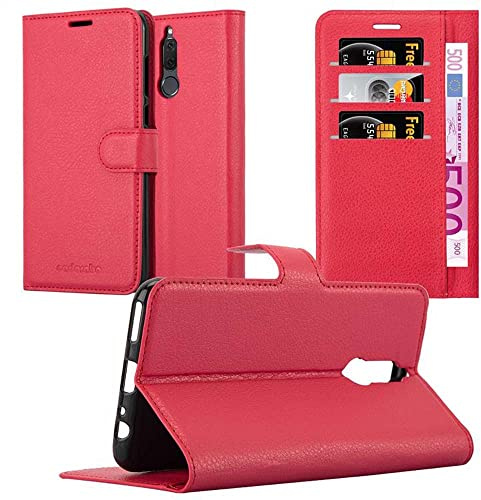 Cadorabo Hülle kompatibel mit Huawei Mate 10 LITE Handyhülle aus Kunst Leder Flip Klappbare Stoßfeste Magnetische [Standfunktion] [Kartenfächern] Cover Hülle für Huawei Mate 10 LITE Tasche in Rot